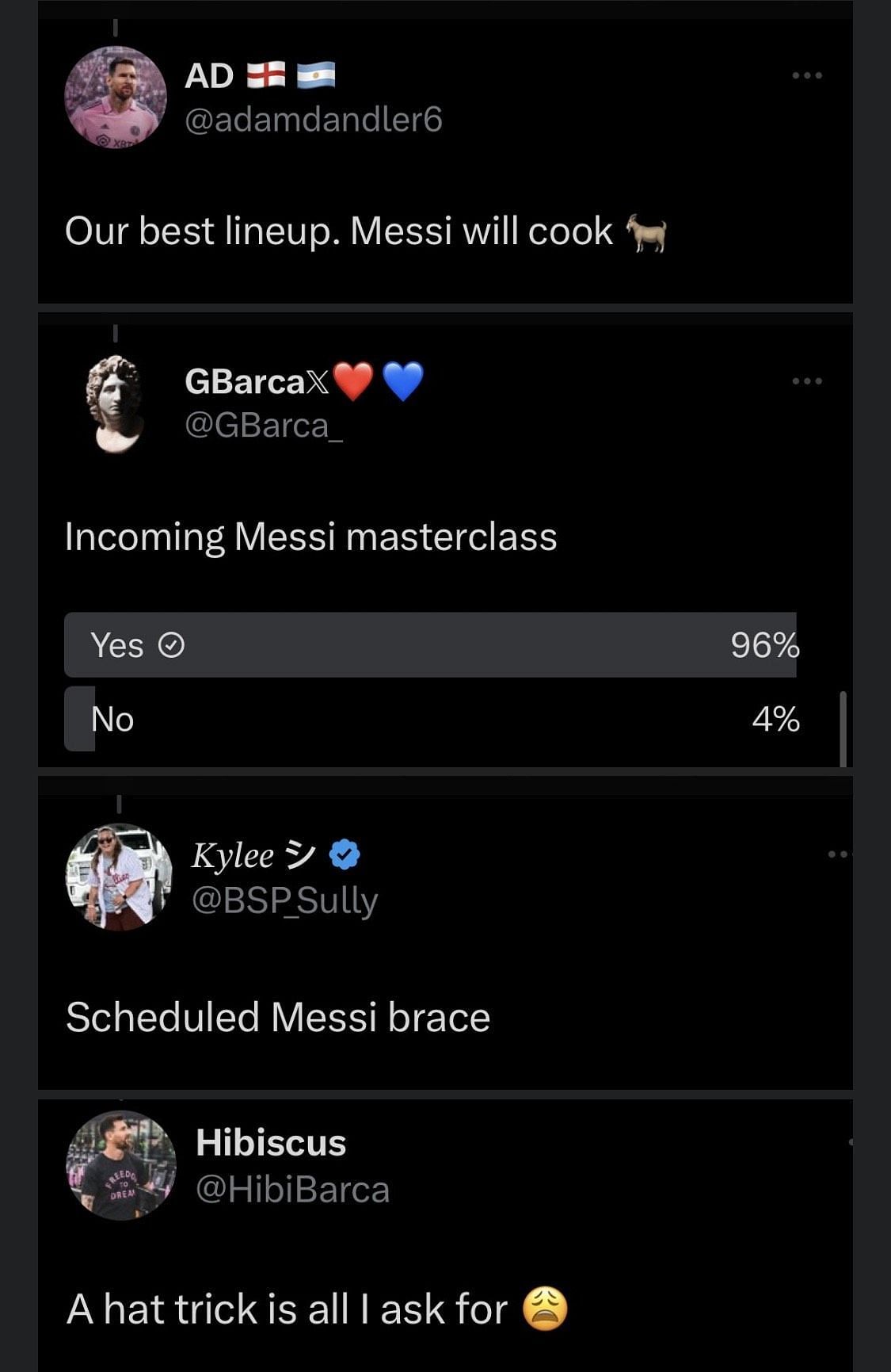 Fans react as Messi starts for Inter Miami.